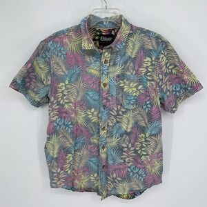 Plugg Men's Multicolor Tropical Leaf Print Short Sleeve Button Down Shirt Size M